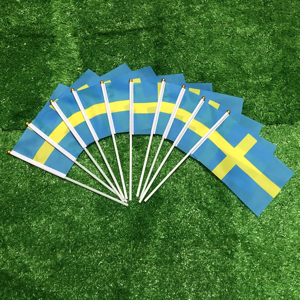 

SKY FLAG Sweden hand flag 14x21cm 100pcs polyester double side penetration Sweden Swedish hand Flag for decoration