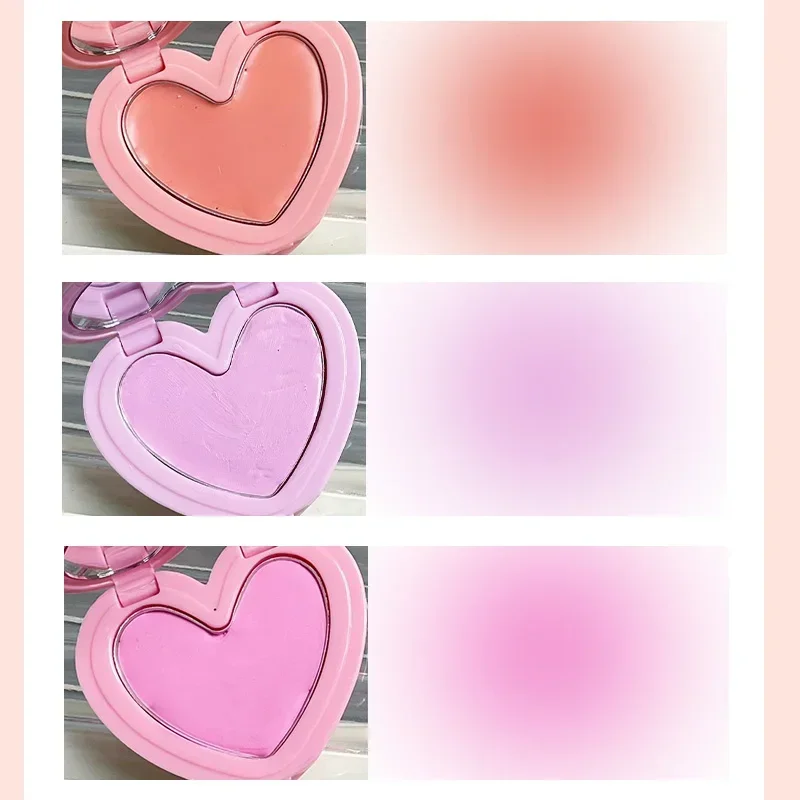 Purple Peach Cream Blush Makeup Palette Moisturizing Cheek Tint 3 Colors Orange Peach Pink Blusher Love Shape Blush With Puff