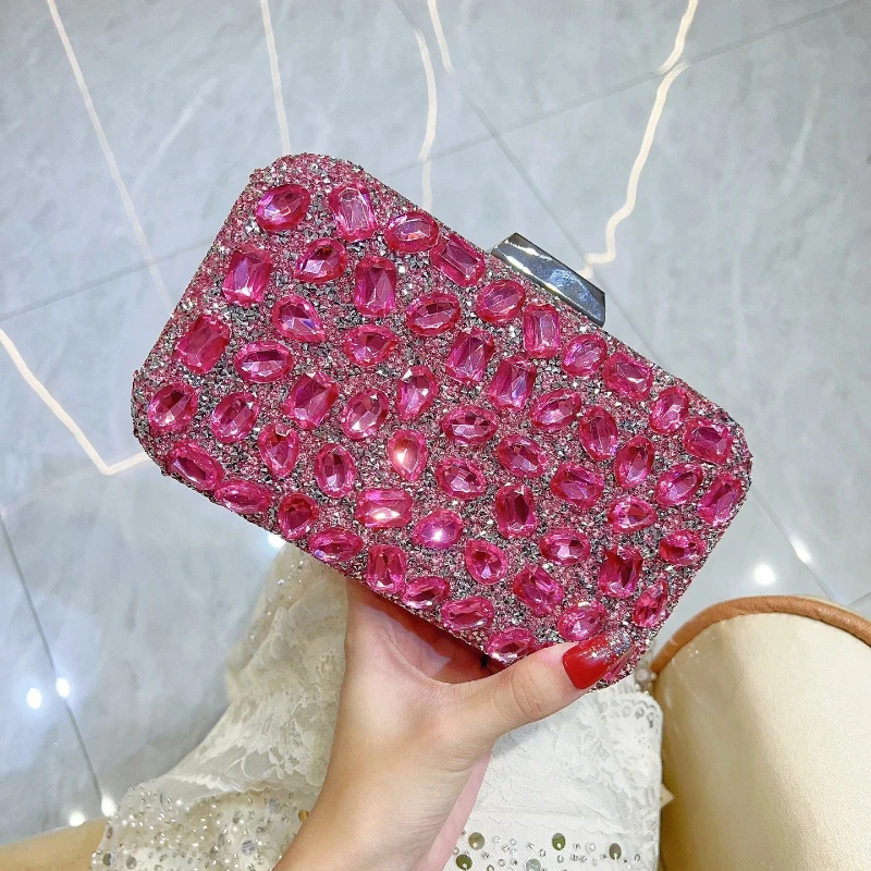 Pink Crystal Clutch Bags Women's Luxury Full of Diamonds Shiny Evening Bag Banquet Blingbling Rhinestone Handbag Party Purse