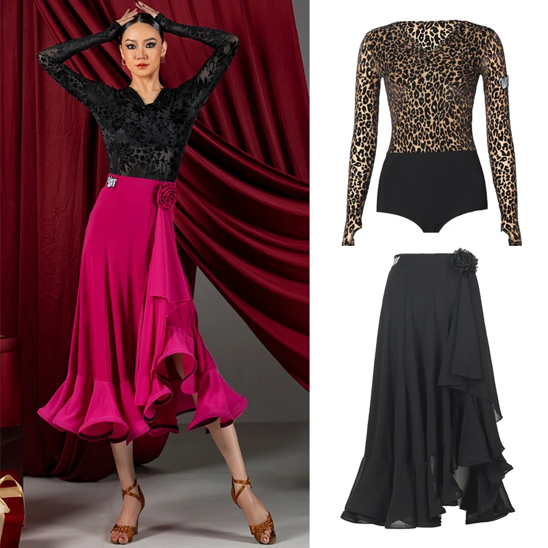 Vêtements de danse latine pour femmes, body à manches longues, Costume de spectacle de danse de salle de bal, vêtements de danse Rumba Salsa pour adultes, nouvelle collection
