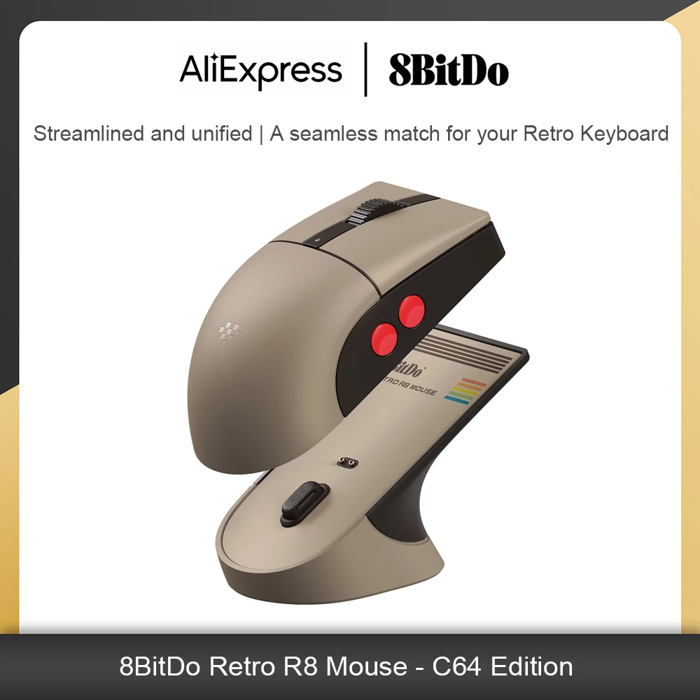 Mouse Retro R8 de 8Bitdo con Base de Carga, Mouse para Juegos con Frecuencia de Sondeo de 4K para Teclado Retro 8BitDo, Accesorios para Juegos