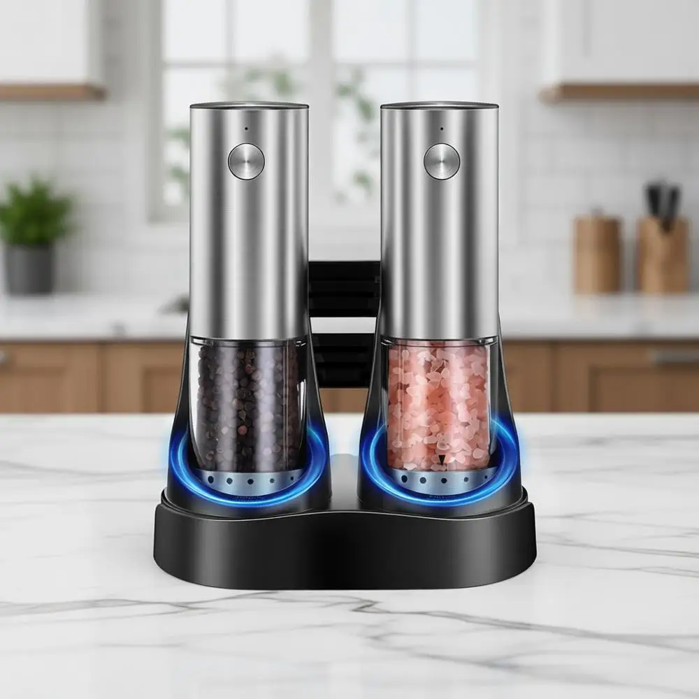 

Набор перезаряжаемых мельниц для соли и перца с LED-подсветкой, 6 уровней регулировки помола, управление одной рукой