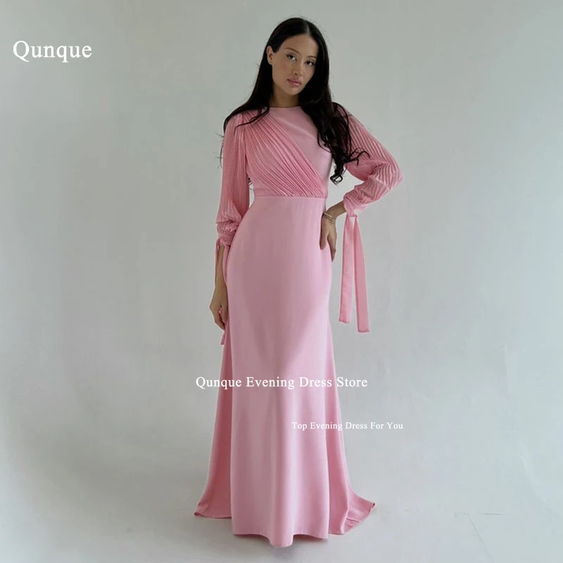 

Qunque Mermaid Satin Evening Dresses O-Neck Long Sleeves With Pleat Prom Dresses Sexy Celebrity Party Gowns Dresses 2024 Women