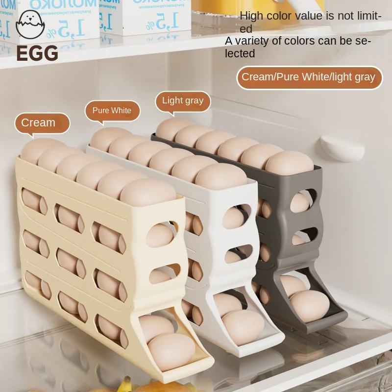Refrigerator-specific rolling storage box for eggs, food-grade automatic sliding egg tray for egg storage rack, egg storage tool