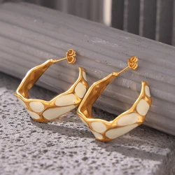Trendy Moon White Dots Enamel Stud Earrings for Women Gold Plated Stainless Steel Party Ear Stud Elegant Jewelry Gifts