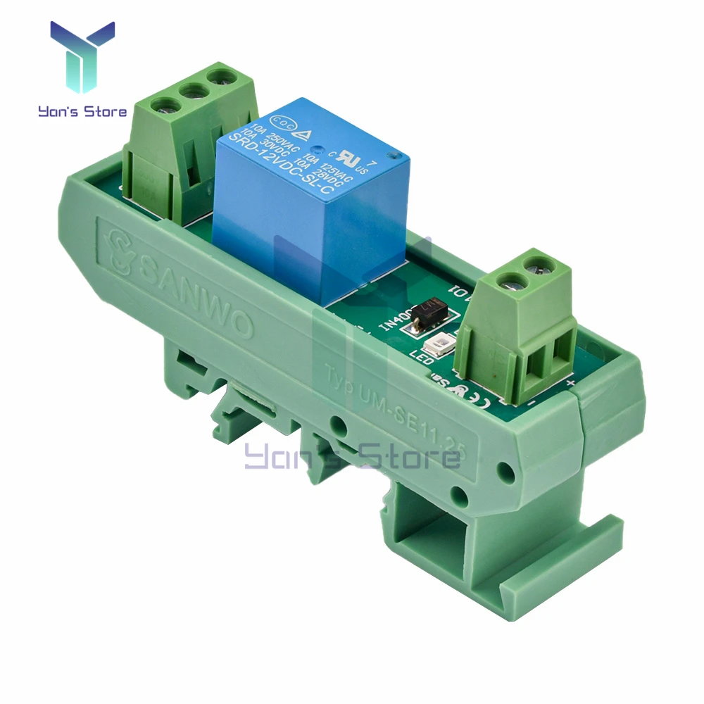 5V 12V 1 Channel Relay Module with DIN Rail Mount SRD-05VDC-SL-C SRD-12VDC-SL-C 10A 250VAC Relay PNP NPN Compatible 1NO 1NC