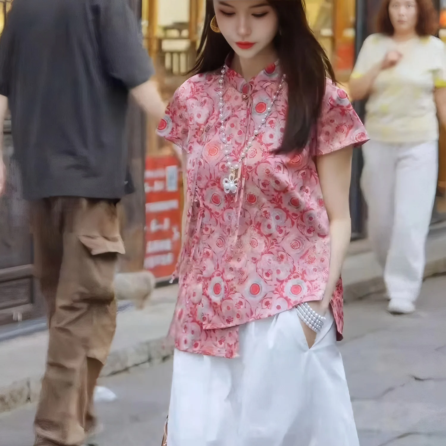 Nieuwe Chinese Sle Nationale Trend Geborduurde ort Sve irt vrouwen Losse Etnische Sle Stand Kraag Kwastje Top Zomer