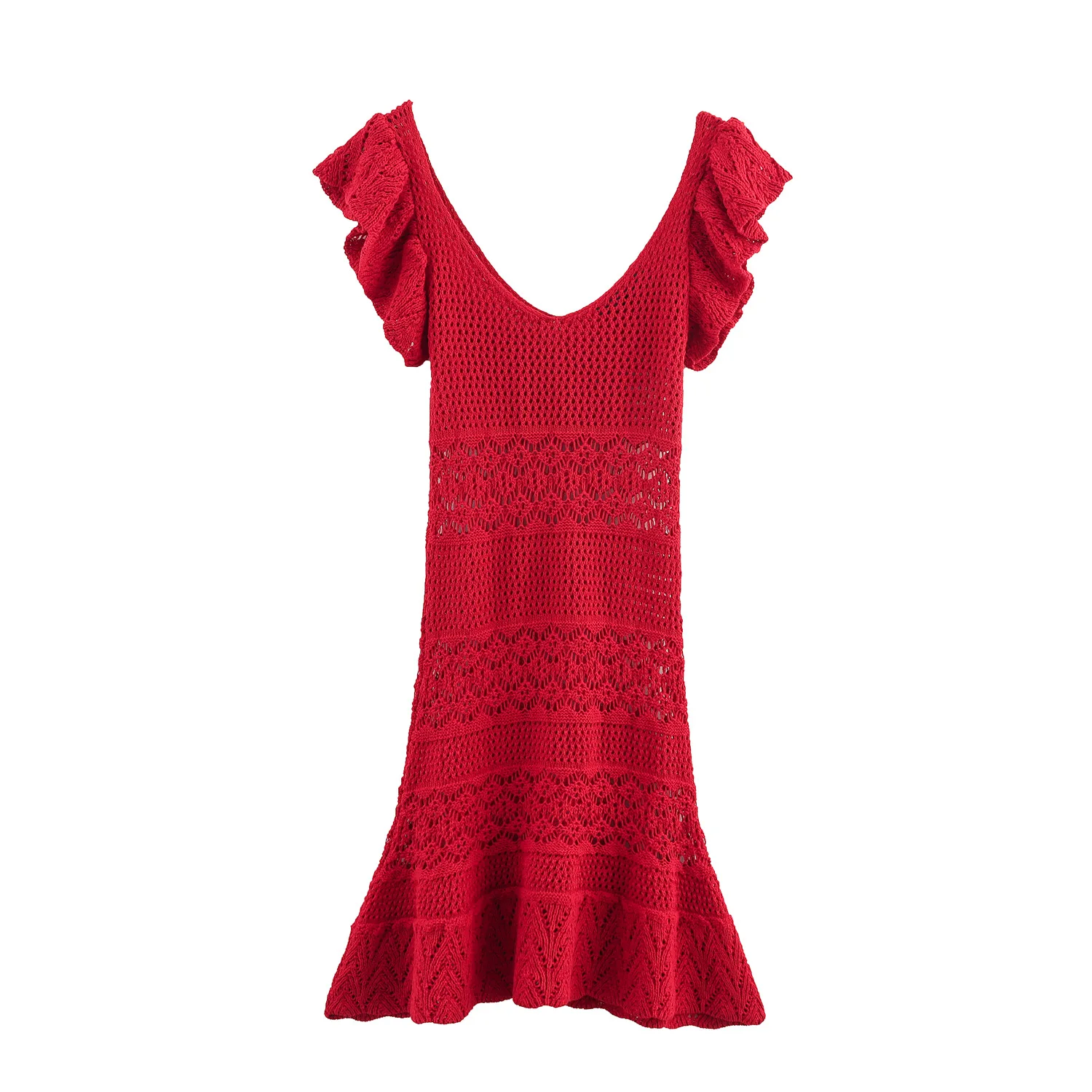 Sexy Vacation 2025 Summer Sexy Knitted Women's Mini Dress Fashion Solid Color Sleeveless Hollow O-Neck Straight Ladies Dress