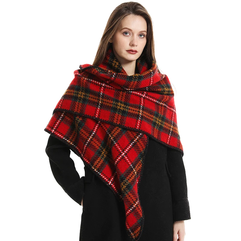 Women's winter warm plaid scarf thick triangular scarf Christmas New Year gift fashionable outfit