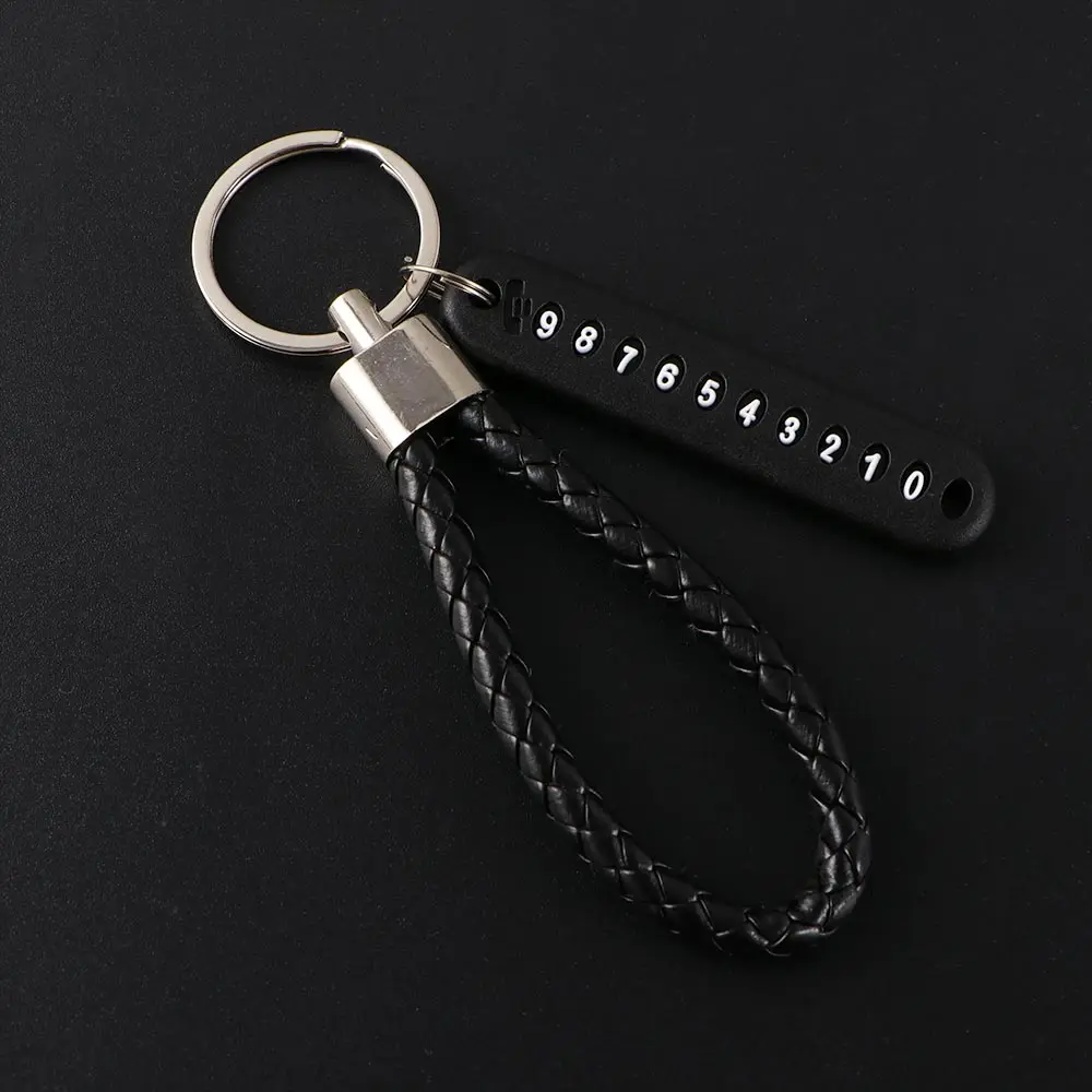

Car Accessories Leather Bradied Key Chain Anti-lost Phone Number Plate Keyring Car Keychain