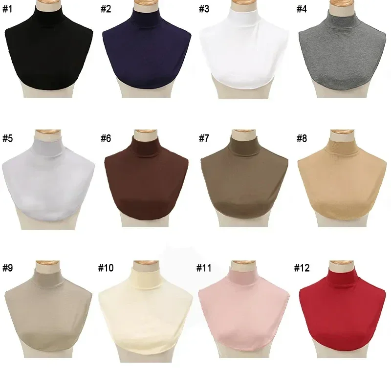 Womens Muslim Modal Turtleneck Fake Collar Islamic Hijab Extensions Solid Color Mock Neck Cover Half Top Blouse