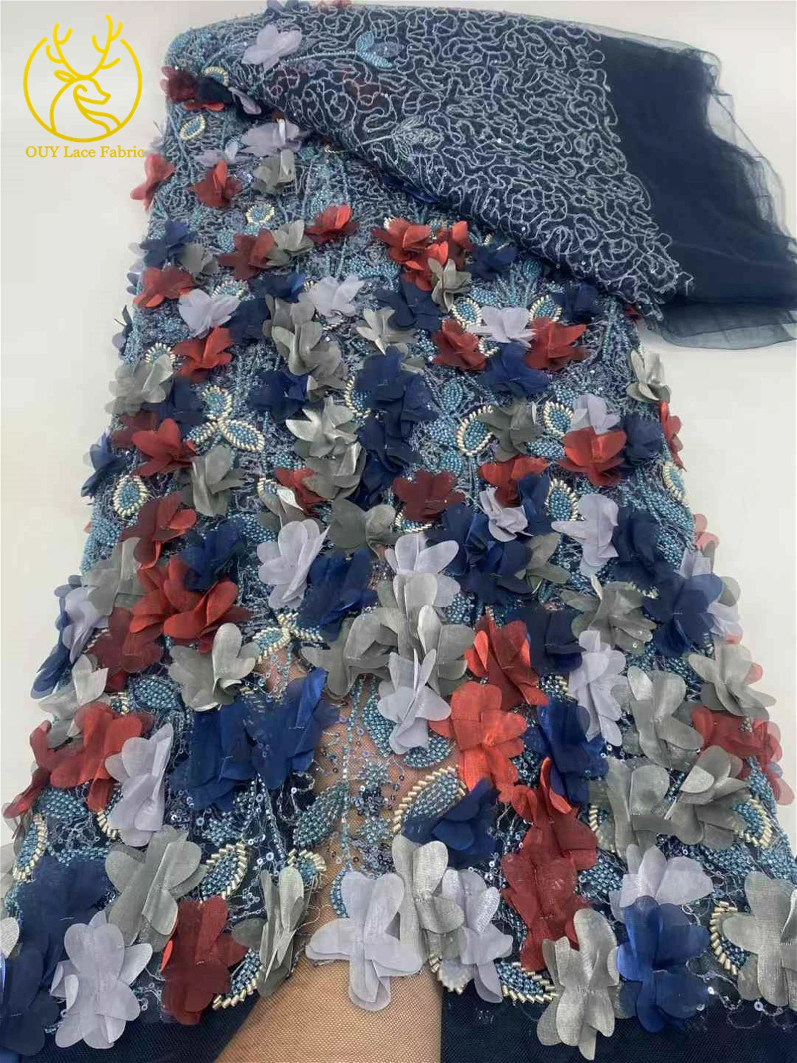 Latest 3D Flower Embroidery Lace 2025 African Flower Groom Fabric Lace Nigeria Sequins Tulle Lace Wedding Party Dresses Women's