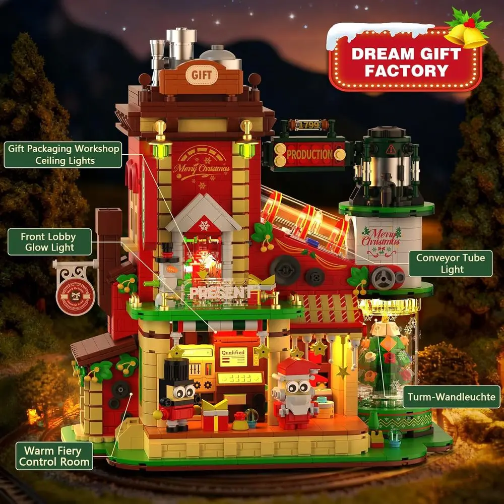 Set da 2775 pezzi di costruzione di villaggi natalizi luminosi per tutte le età, kit per case natalizie fai da te, esposizione da collezione e regalo