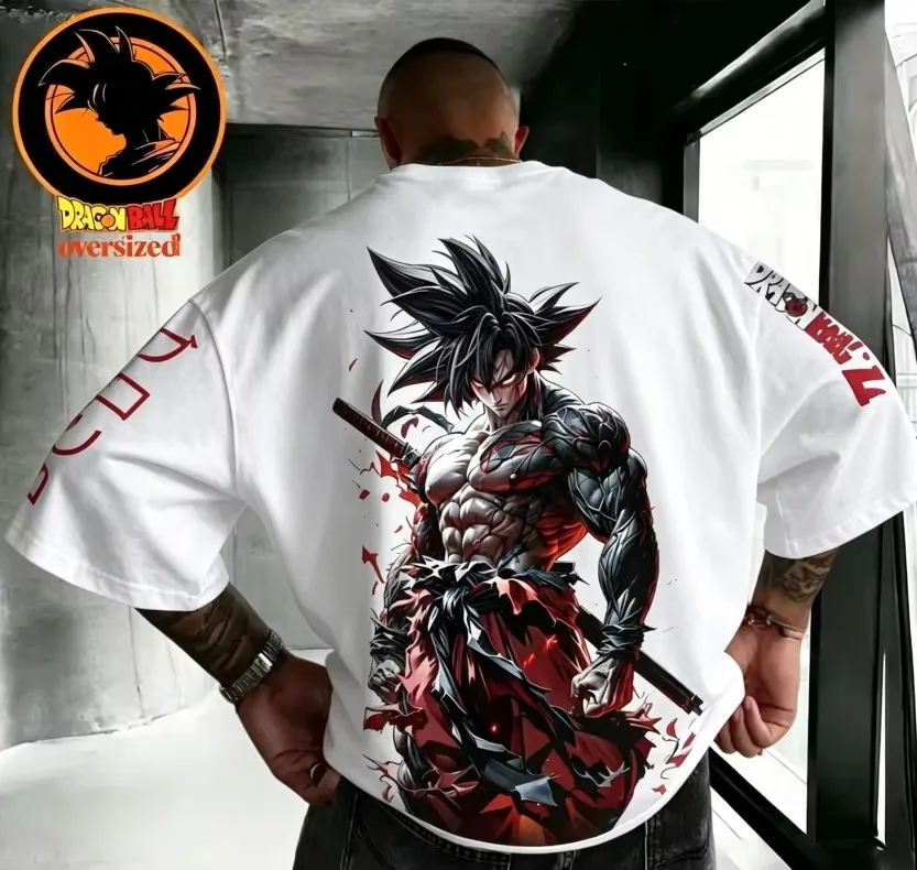 Sommer-Herren-T-Shirt mit lockerer Passform – Dragon Ball Anime-Serie – Schwarzer Aufdruck – Lässiges Kinder-T-Shirt mit Rundhalsausschnitt für Jungen und Mädchen – Detail 6
