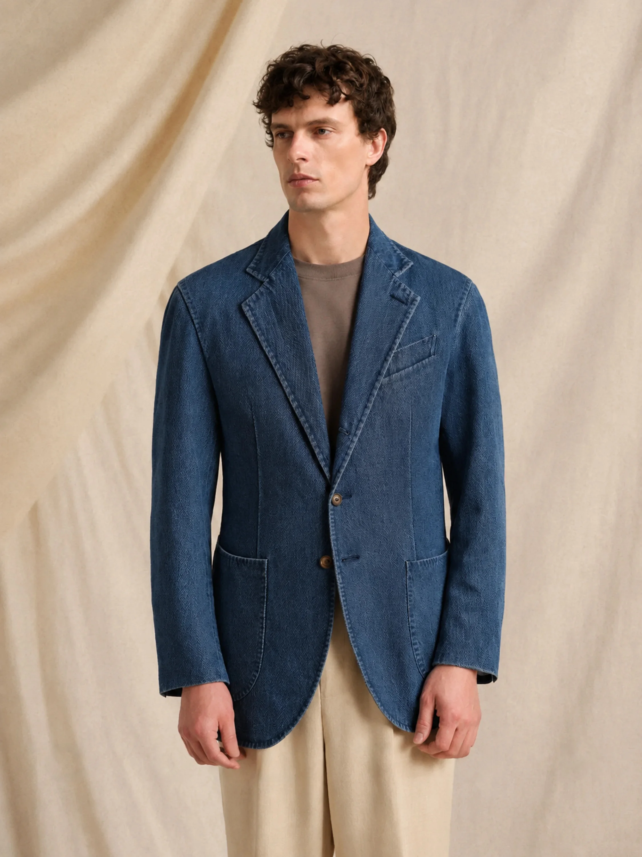 CULTUM100 Cotton Italian Style Men's Casual Vintage Suit Jacket Washable Non-structured Business Casual Long Sleeve Coat