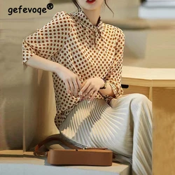 Women Korean Fashion Polka Dot Print Blouse Spring Autumn Beaded Hollow Elegant Chic Shirts Long Sleeve Loose Tops Blusas Mujer