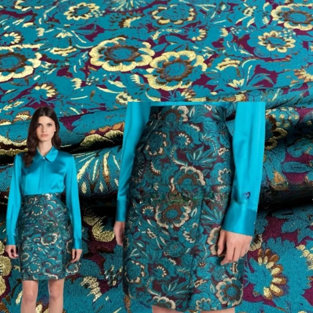 

Металлическая проволока, парча, жаккардовая ткань, цветочная пряжа, окрашенное платье, плащ, модный европейский брендовый дизайн, шитье, оптовая продажа, ткань на метр