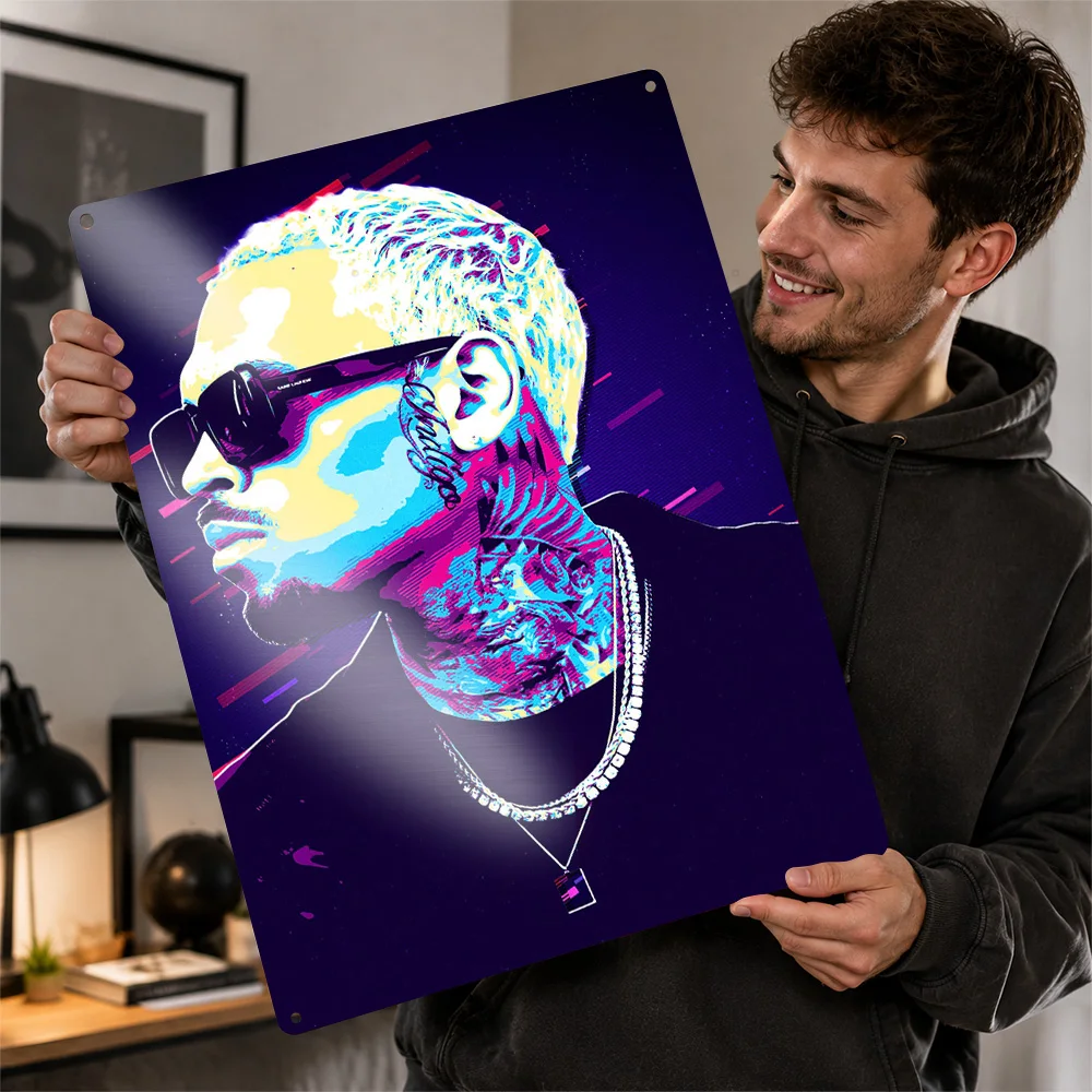 Chris Brown Retro Art Personalized 3D Textured Metal Poster Wall Art Vintage Tin Signs for Gaming Room Decoration Man Wand Deko