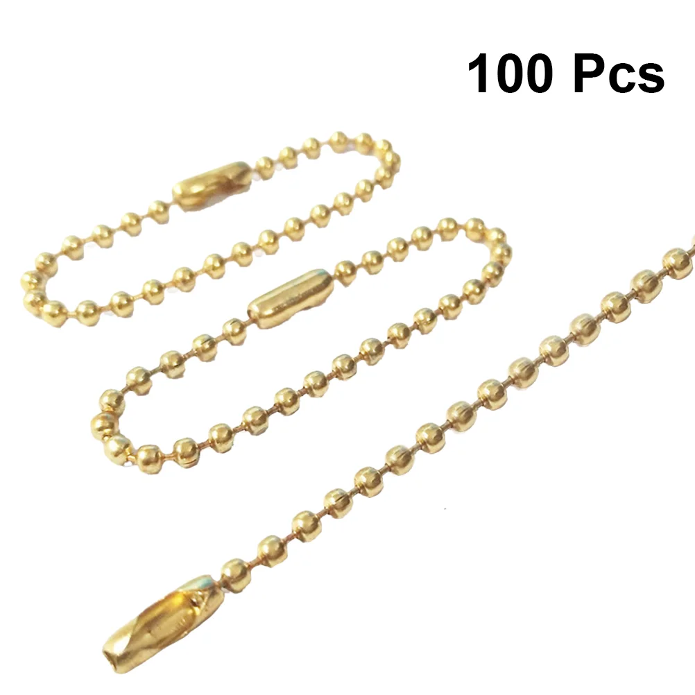 

100 PCS Adjustable Metal Bead Steel Chain Key Fob Keychain Tag Rings Long Connector Clasp Iron Ball