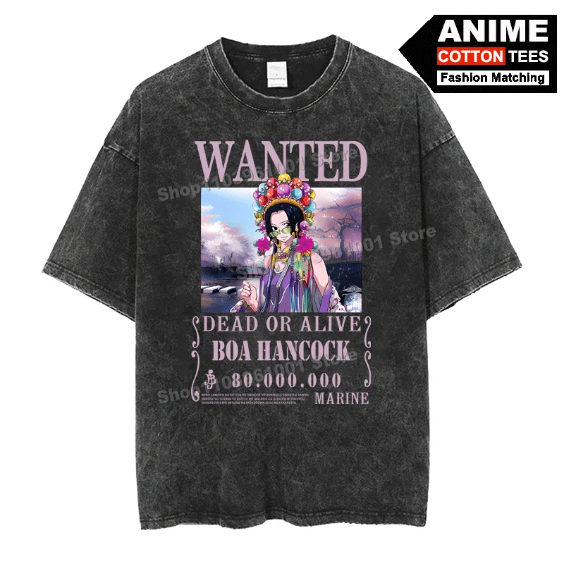 

Retro Street Styl T Shirt Anime ONE PIECE - Snake Queen Boa·Hancock WANTED Print Clothes Cotton Loose Women Short Sleeve Tees