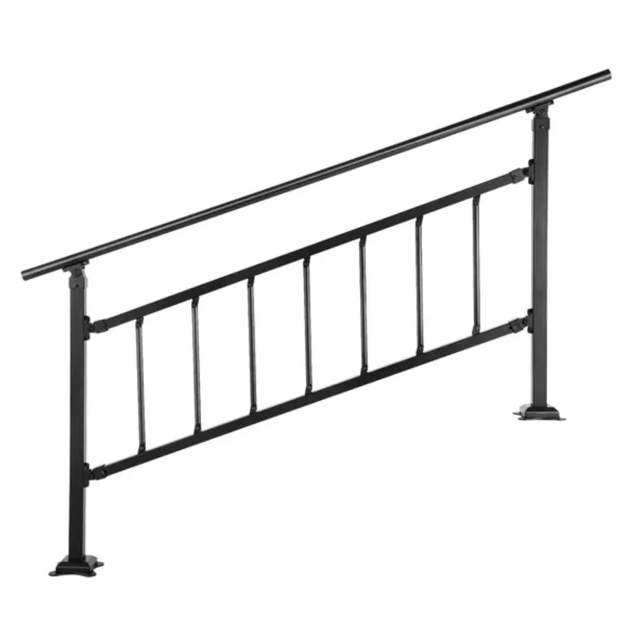 VEVOR Outdoor Handrail, for 1-5 Steps, Adjustable Iron Rail with Fence, Matte Black, with Installation Kit