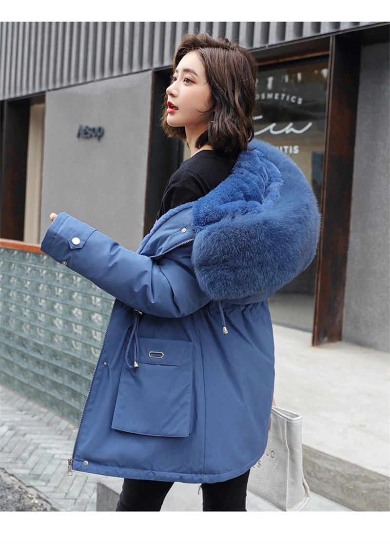 Winter Jacket Coat New Women Parka Clothes Long Coat Wool Liner Hooded Jacket Fur Collar Thick Warm Snow Wear Padded Parka
