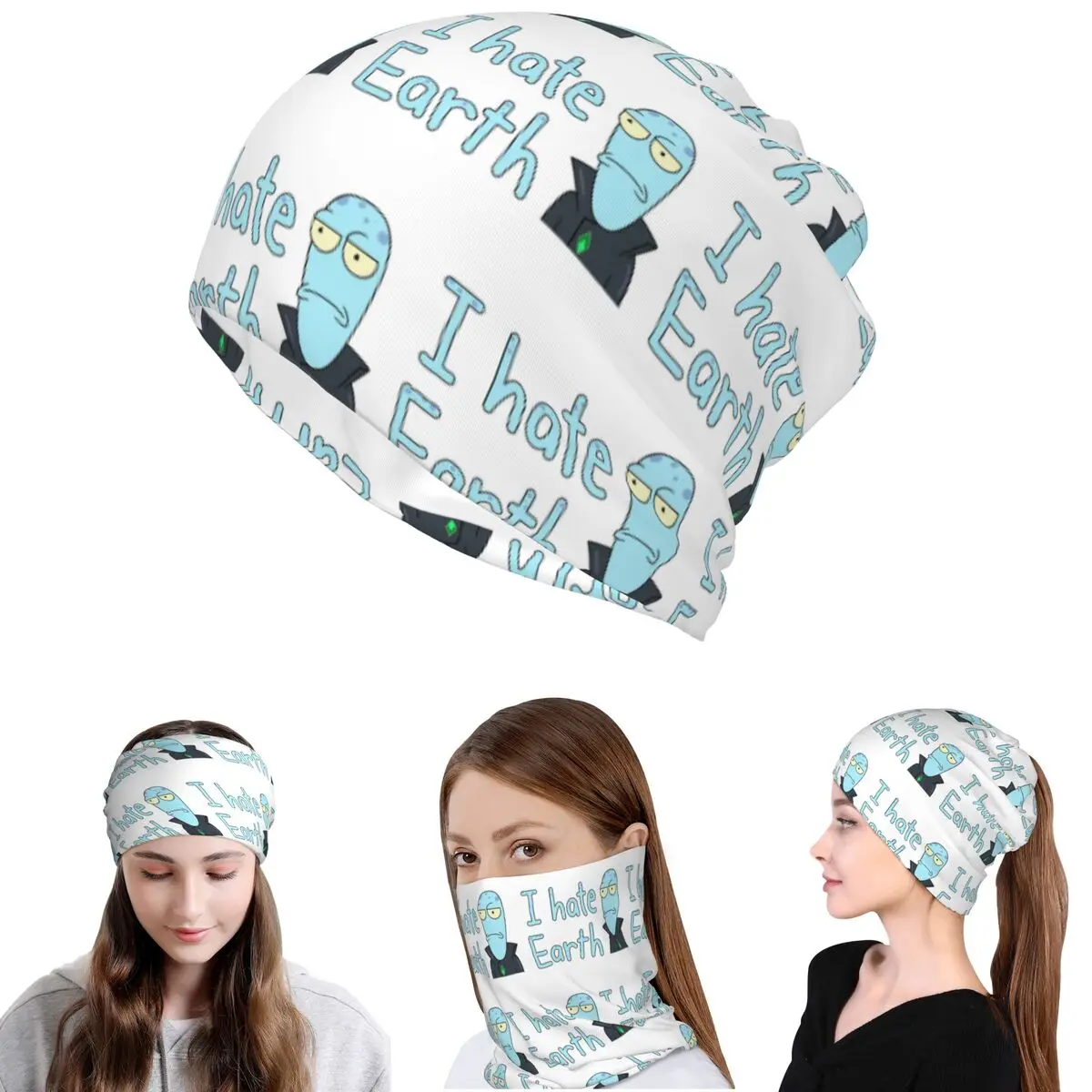 Korvo I Hate Earth Solar Opposites Cartoon Bandana Neck Cover Mask Scarf Warm Cycling Scarf Beanies Hat Unisex Adult Windproof