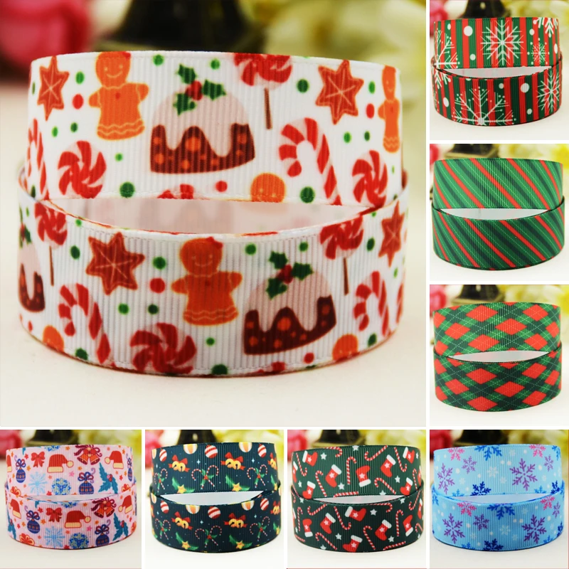 22mm 25mm 38mm 75mm Christmas cartoon printed Grosgrain Ribbon party decoration 10 Yards satin ribbons