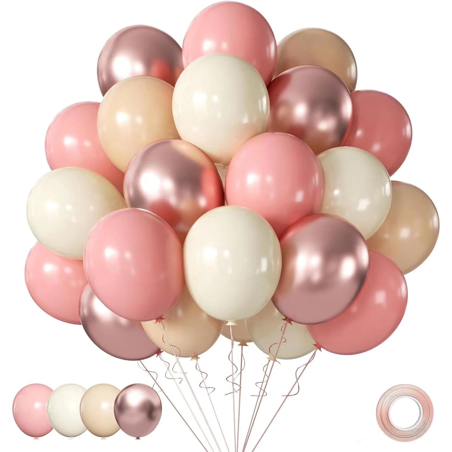 40Pcs Retro Pink Balloon Set Boho Dusty Pink Rose Gold Metallic Balloons for Birthday Party Girl Baby Shower Wedding Decoration