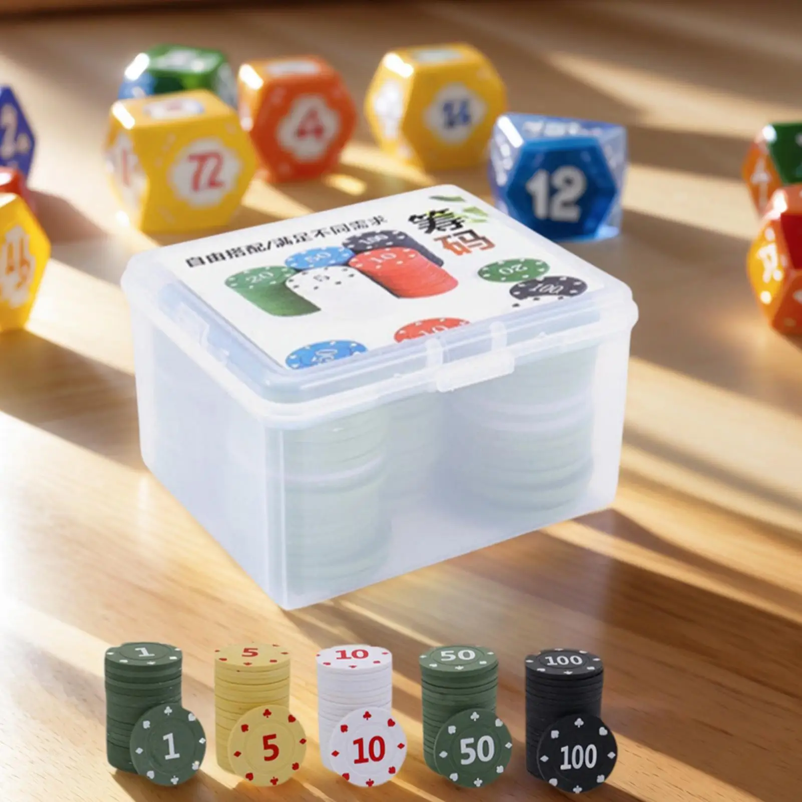 数字付きポーカーチップ-100個-カラフルなゲームアクセサリー-収納ボックス付き-家庭用-旅行用-夜間トーナメント用ゲームポーカーチップ
