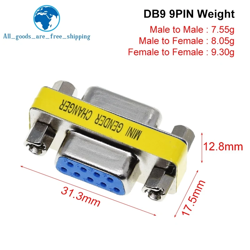 

1/3PCS DB9 9Pin Male to Male/Female to Female/Male to Female Mini Gender Changer Adapter RS232 Serial plug Com Connector