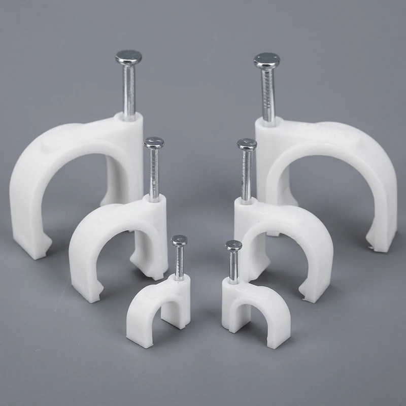 1000Pcs 4/5/6/7/8/9/10mm Circle Nail Clip Cable Management Clamp White Round Steel Nail Wall Hanging Wire Fixed Clips