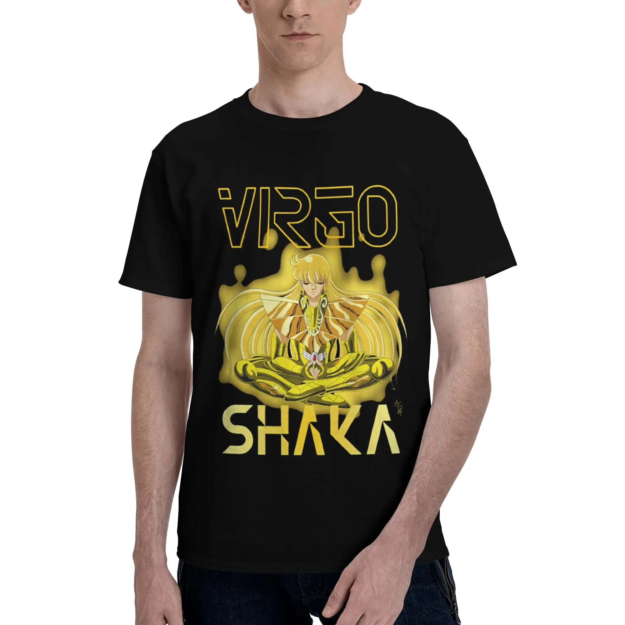 Camiseta Bandai VIRGO SHAKA para hombre, ropa de Anime, camisetas geniales, camisetas de manga corta de algodón