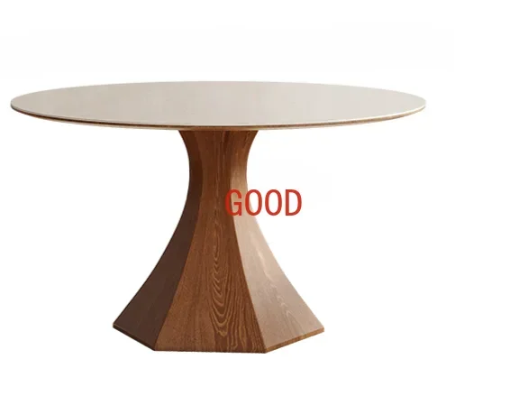 

Nordic Solid Wood round Table Household Restaurant Dining Table with Turntable Walnut Retro Chic Simple Modern
