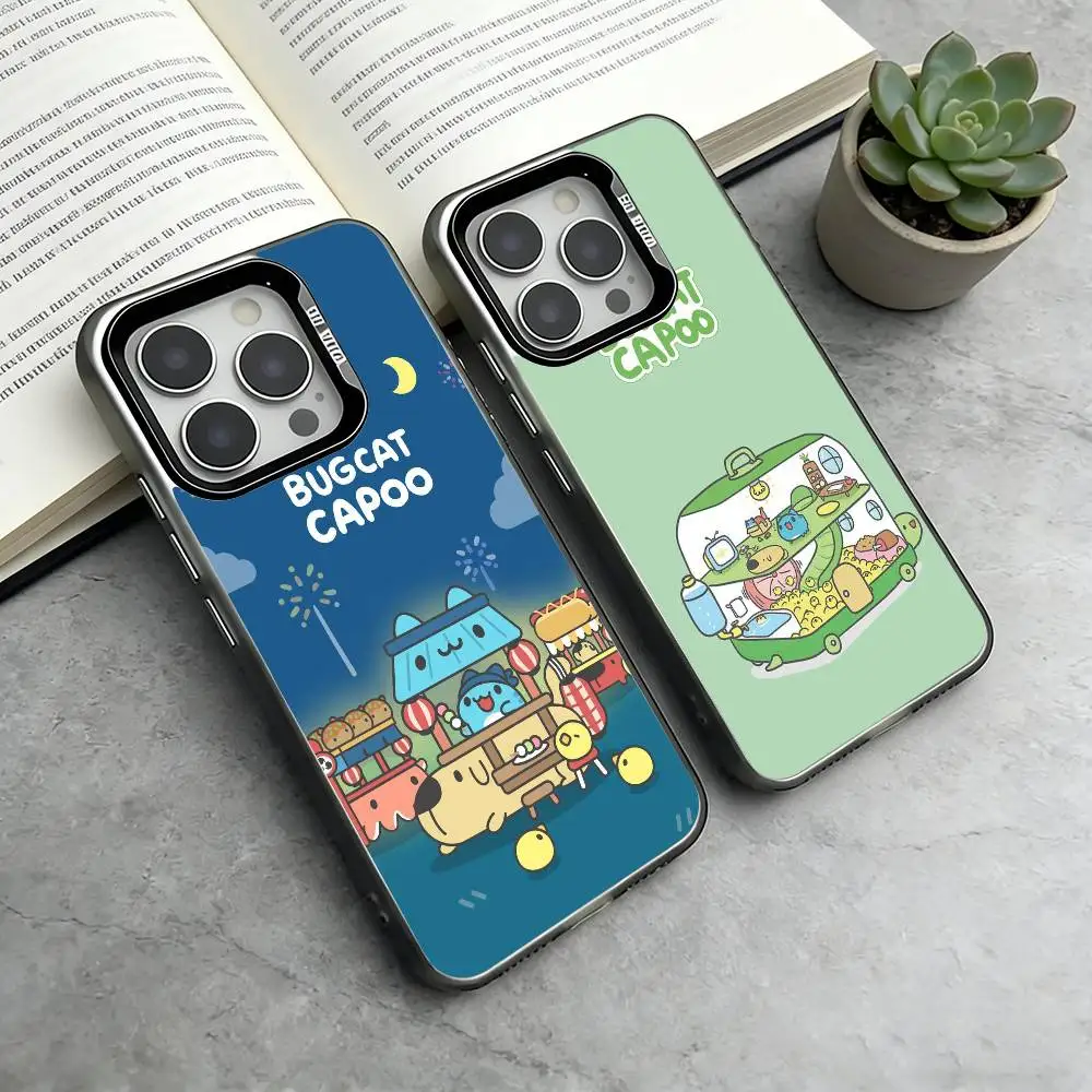

B-BugCat Capoo Phone Case For iPhone 17,16,15,14,13,12,11 Plus,Pro Max,XS,Colorful Silver Phone case Funda Cover