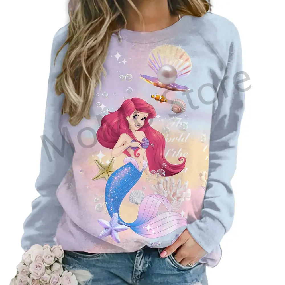 Disney princesa o pescoço moletom de manga longa feminino streetwear S-3XL novos pullovers adorável senhoras moda kawaii inverno y2k