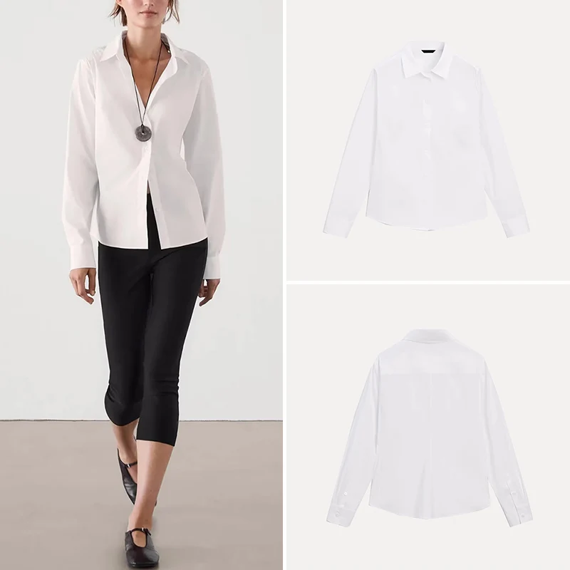 White Long Sleeve Women's Shirt 2025 Spring New Style Versatile Inner Wear Base Layer MD Women's Fashion Zadata Brand Slim Fit