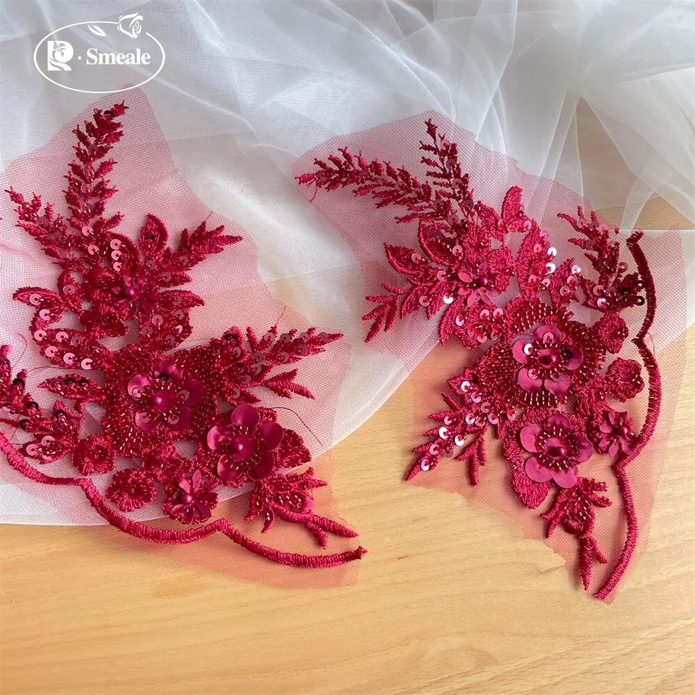 2 Stück/1 Paar 12 Farben Pailletten-Röhrchen-Perlen-Stickerei-Spitzenapplikation Hanfu-Kopfbedeckung DIY-Spitzenpatch mit verspiegelten Spitzenblumen RS4198 – Detail 19