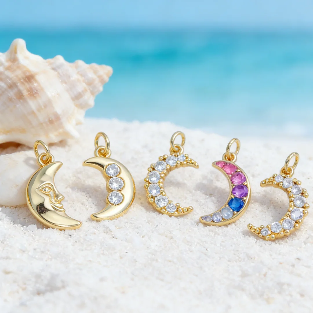 

20Pcs Pendants Brass Zirconia Moon Shaped Shiny Charms for DIY Jewelry Accessories Necklace Bracelet Making Daily Wear Women Men