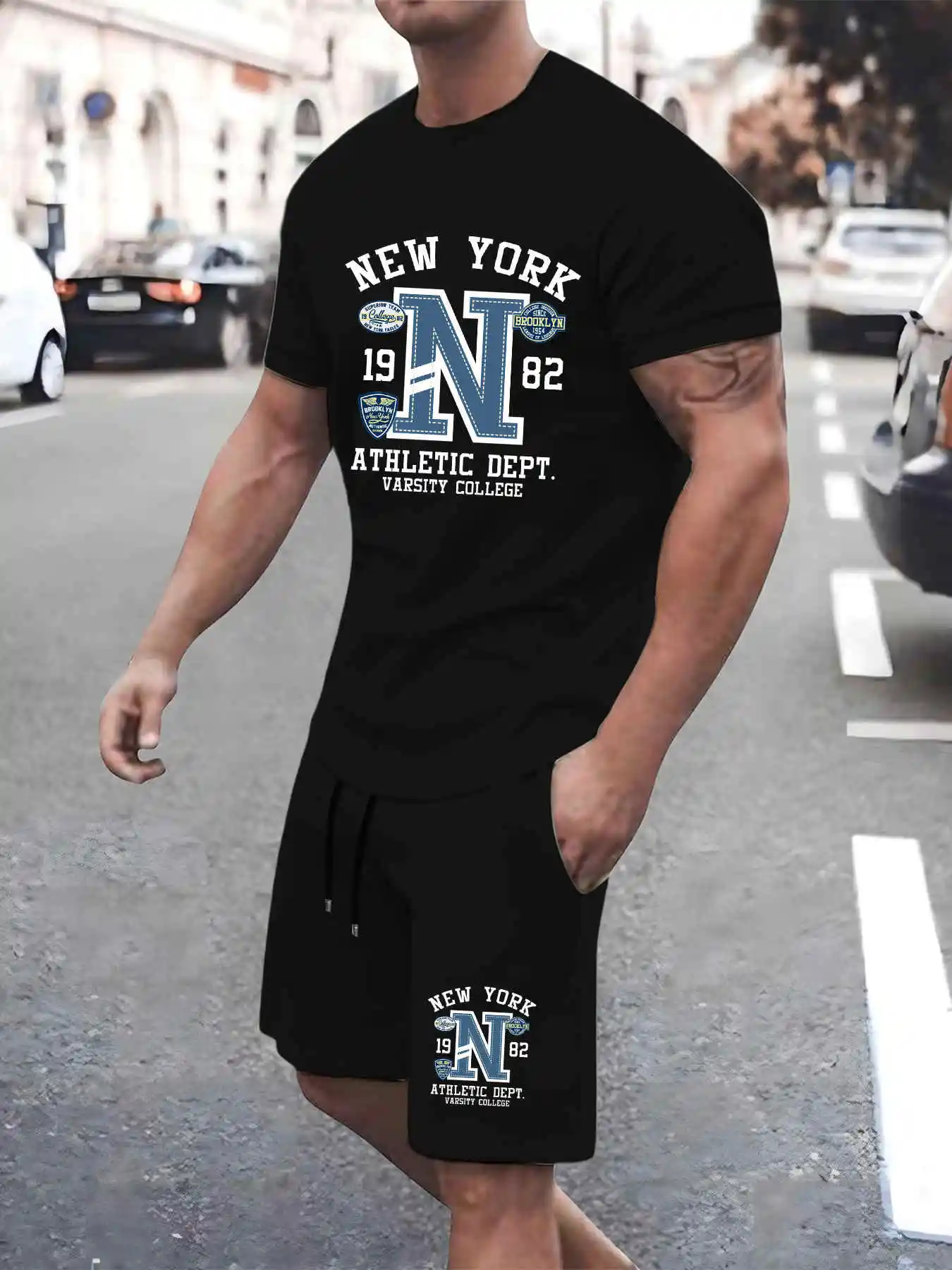 2025 New Summer Mens Set High quality T-shirts Shorts Two-Piece New York Graphic Print Fashion Oversize Clothes Man Sports Suit