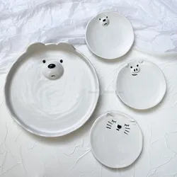 Ceramic Palette Cute Ins Bear/cat/pig Plate Watercolor Palette Ceramic Mini Chinese Painting Gouache Art Tools Art Supplies