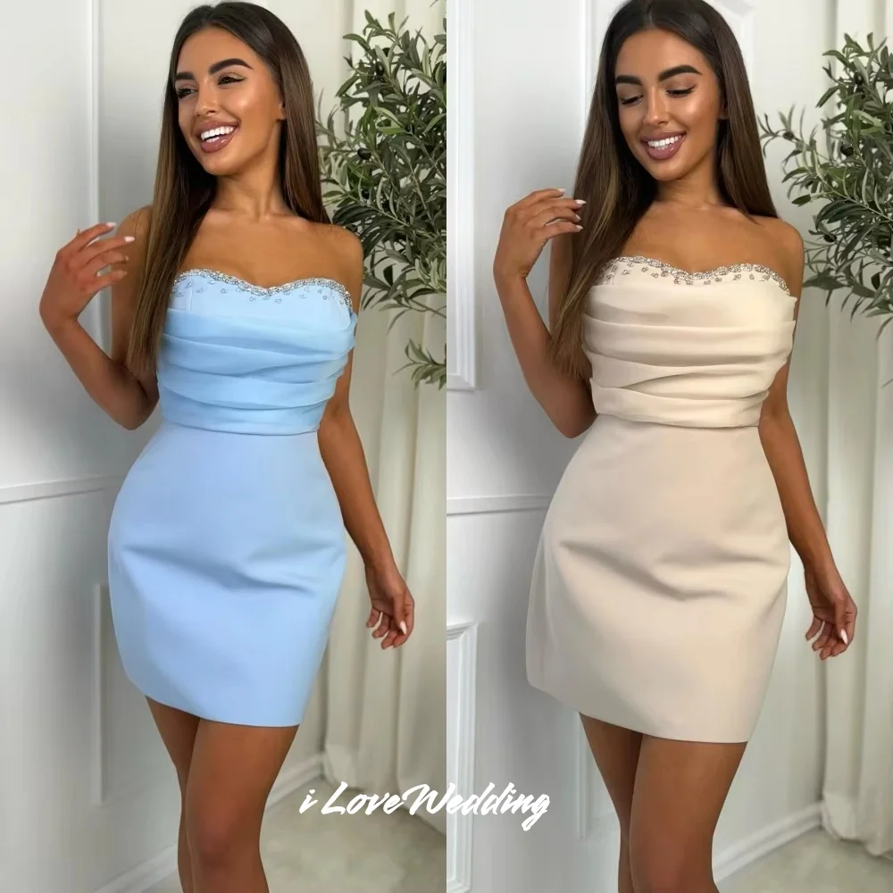 Blue Strapless Mini Skirt Bespoke Sleeveless Homecoming Dress Modern Pleated Bespoke Occasion festa Luxury Birthday Dress Custom