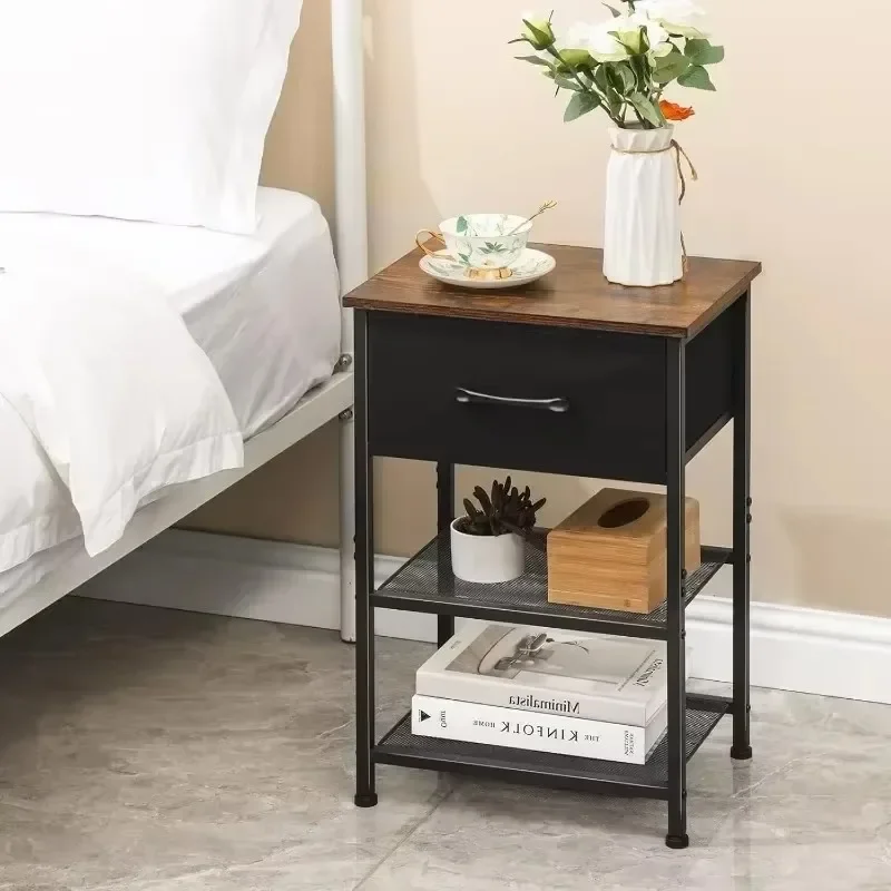 

Nightstands with Drawer, Bedside Table End Table with Layers Metal Shelf for Bedroom Sofa Couch