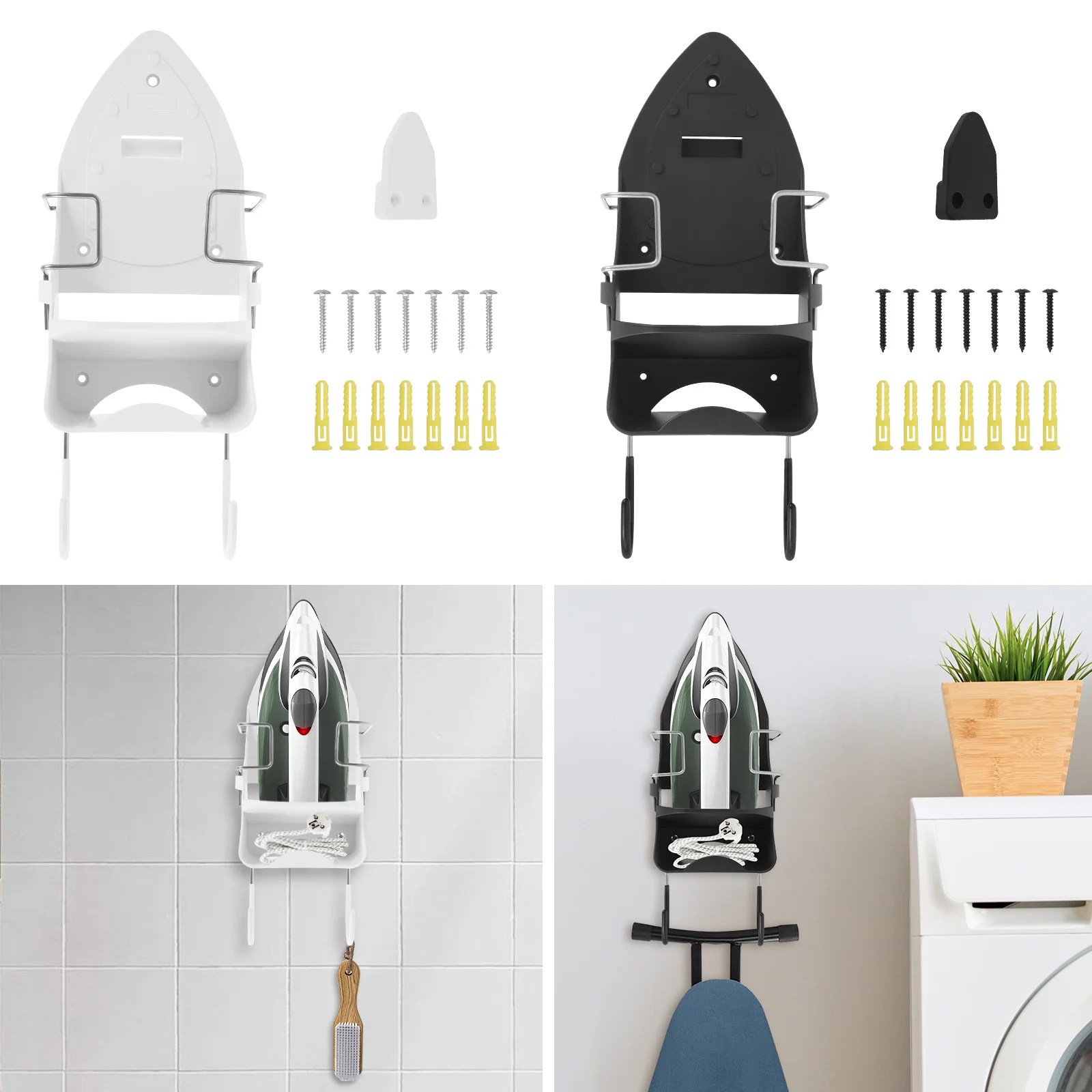 Ironing Board Holder Wall Mount Electric Iron Rack Space Saving Iron Board Hanger with Dual Hooks Laundry Rooms Accessories