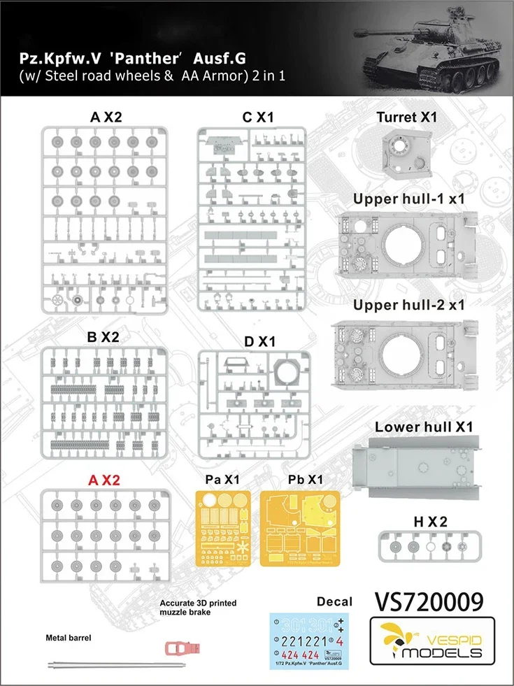 Vespid Model Assembly Model Kit VS720009 Black Panther Medium Elastic Steel Wheels and Anti Aircraft Armor Modified 1/72