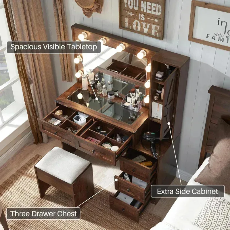 QAZ8-JXQNGMU محطة شحن المزرعة. مكتب زينة بمقدار 43 بوصة مع مرآة وأدراج للمكياج. Big Mo