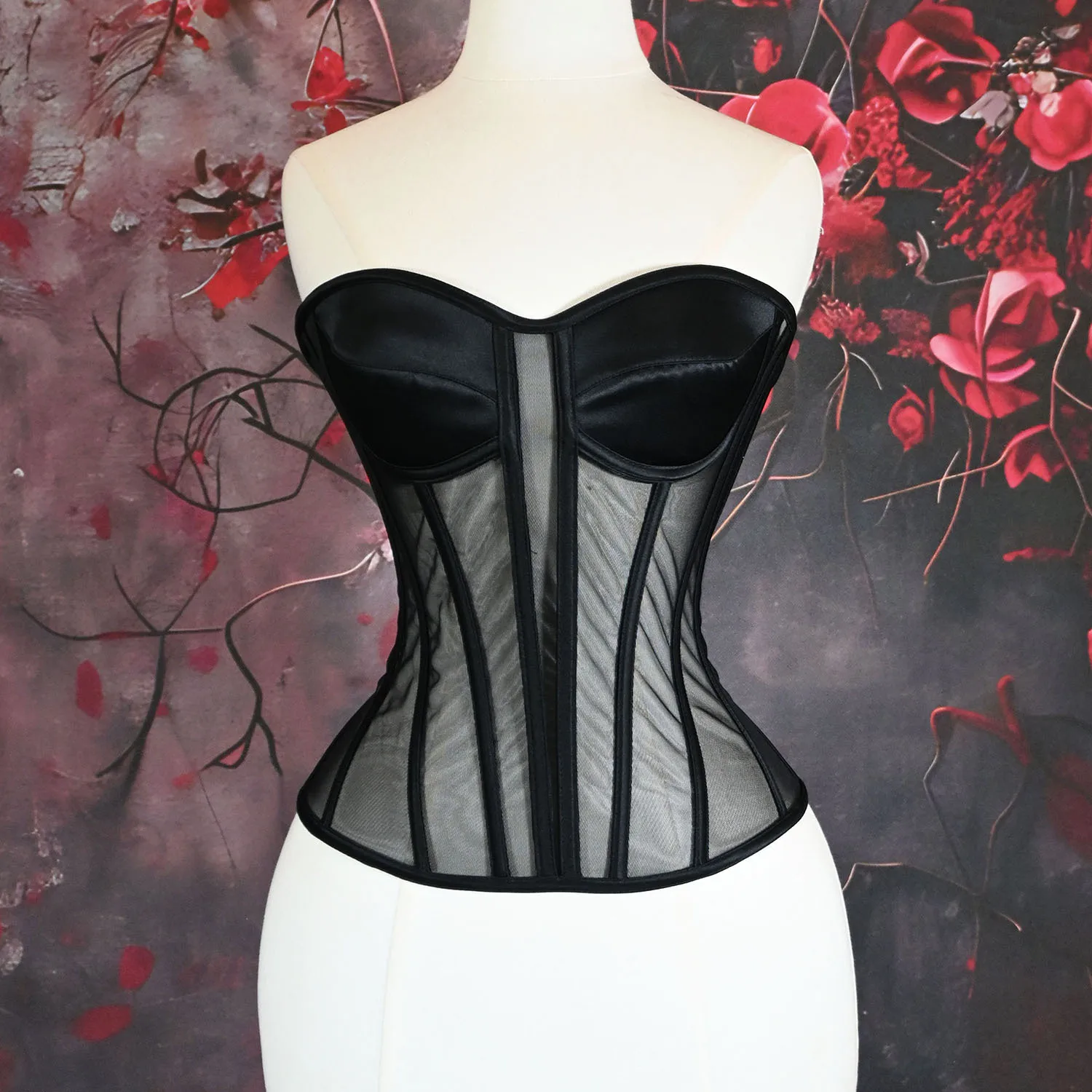 women-corset-bustier-with-bra-sexy-transparent-mesh-bodices-party-body-shaper-slim-waist-lace-up-boned-strapless-tube-tops