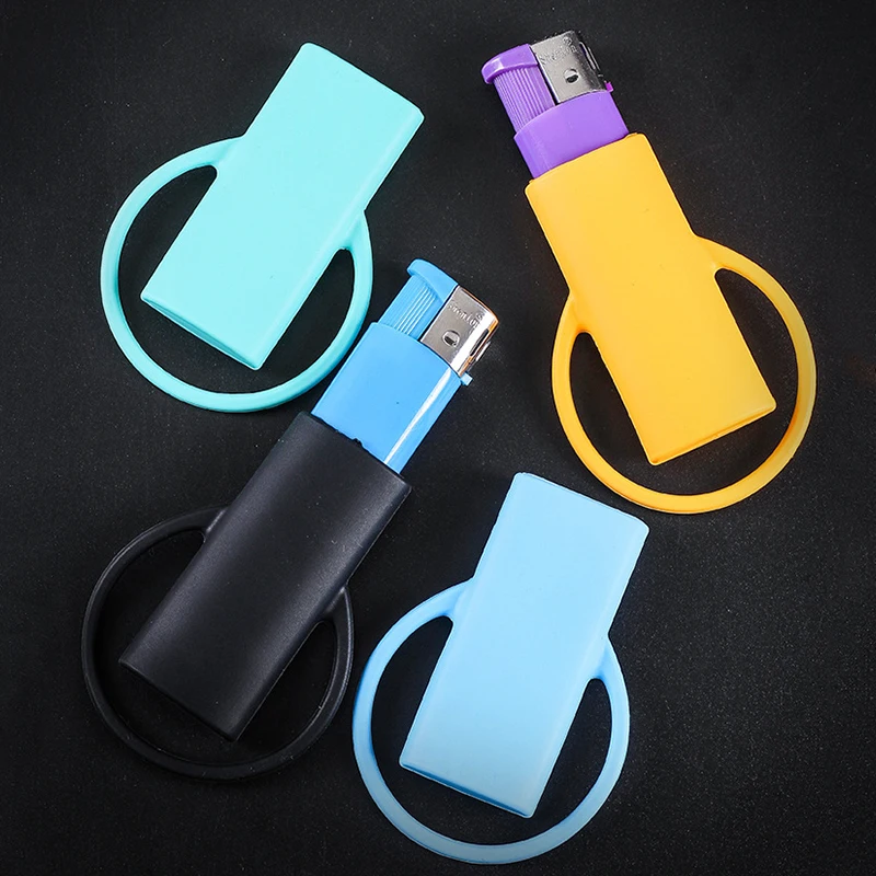 1Pcs Silicone Lighter Protective Cover Lighter Holder Sleeve Clip With Retractable Keychain Regular Size Smoking Accessories