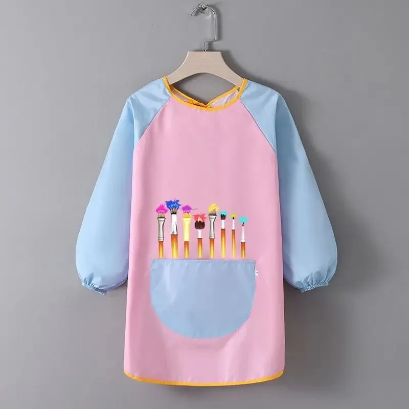 Cartoon Painting Waterproof Apron Patterns Kindergarten Painting Reverse Apron Long Sleeved Bib Kids Baby Drawing Uniform Supply