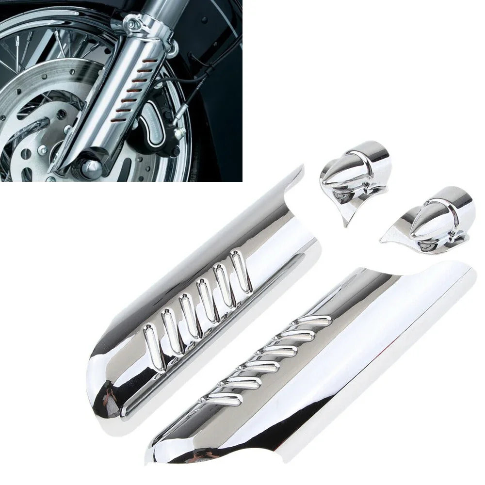 Motorcycle Chrome Front Fork Lower Leg Slider Deflector Protector Cover For Harley Touring Electra Street Road Glides 2000-2013